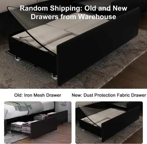 Vista 4 de GEGOFORU Base de cama Queen con luces LED y proyector de galaxia, moderna plataforma con respaldo alado con 4 cajones de almacenamiento, puertos