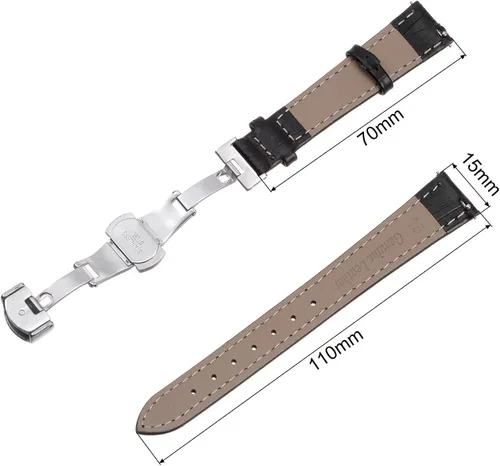 Vista 5 de uxcell Correa de reloj de cuero de varios tamaños con hebilla de despliegue rápida para hombres y mujeres