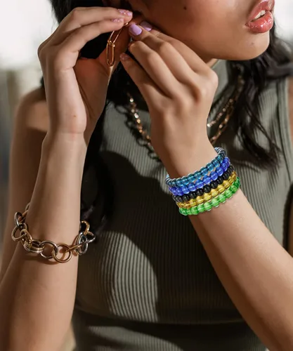 Vista 3 de BOMAIL 5 pulseras elásticas de cuentas de 0.315in, hechas a mano, redondas, de cristal, para mujeres, multicolor, mate, pulsera elástica, regalos