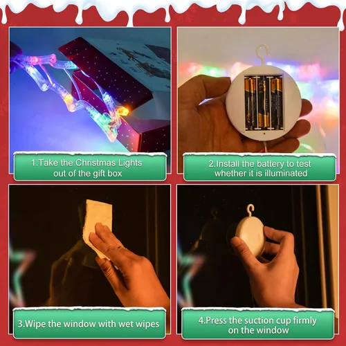 Vista 7 de LYUBASA Paquete de 3 luces de Navidad para ventana con temporizador, alimentadas por baterías, lechón LED multicolor para árbol de Navidad