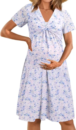 Vista 2 de Ekouaer Vestido de lactancia para mujer, vestido de maternidad floral