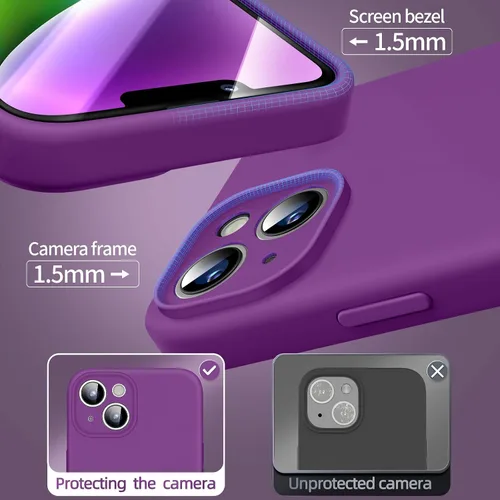 Vista 5 de Dssairo Funda magnética para iPhone 14, con 2 protectores de pantalla, silicona líquida mejorada, protección de cámara mejorada, protección