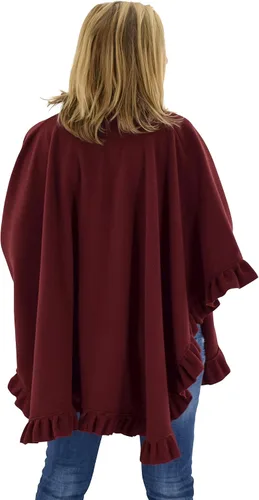 Vista 2 de Poncho de forro polar con volantes para mujer con guantes a juego