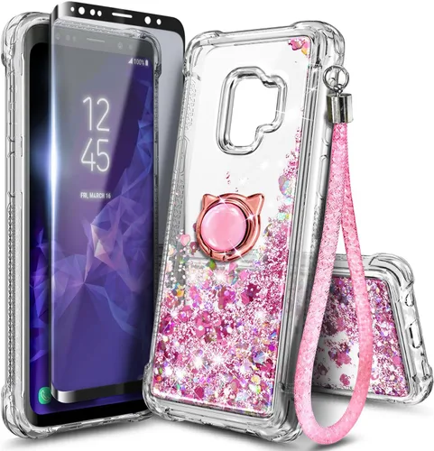 Vista 74 de NGB - Funda para teléfono Samsung Galaxy S9, color aguamarina/morado, bonita funda con purpurina líquida para mujeres y niñas, con protector