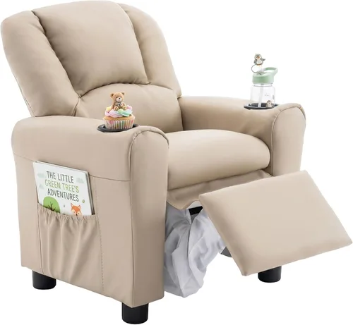 Vista 13 de Silla reclinable de piel sintética para niños, sofá reclinable para niños Beige