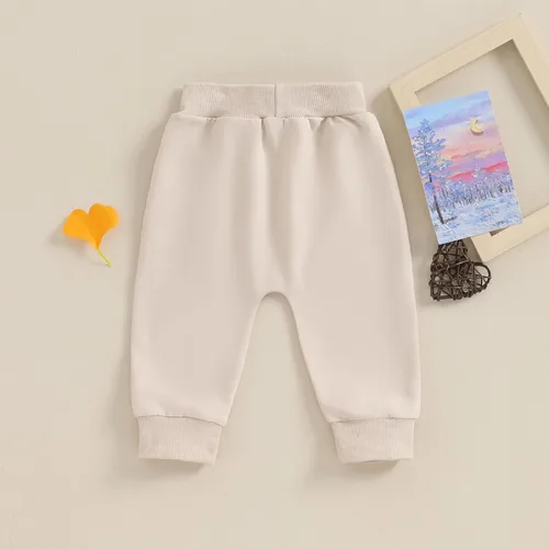 Vista 4 de Mubineo Pantalones deportivos básicos lisos para bebés, niños y niñas, cómodos pantalones de algodón con bolsillos