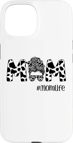 Vista 6 de iPhone 16 Funny Women Mom Life Cow Messy Bun Hair Bandana Glasses Case