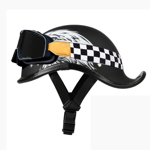 Vista 27 de Medio casco de motocicleta vintage, aprobado por el DOT, para adultos, casco convertible vintage para scooters, ciclomotores, cascos de motocicleta