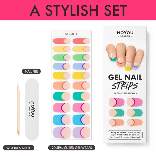Vista 4 de MOYOU LONDON Tiras de uñas de gel semicuradas de color liso, 20 unidades. Envolturas de uñas de gel UV para manicura de calidad de salón, fácil