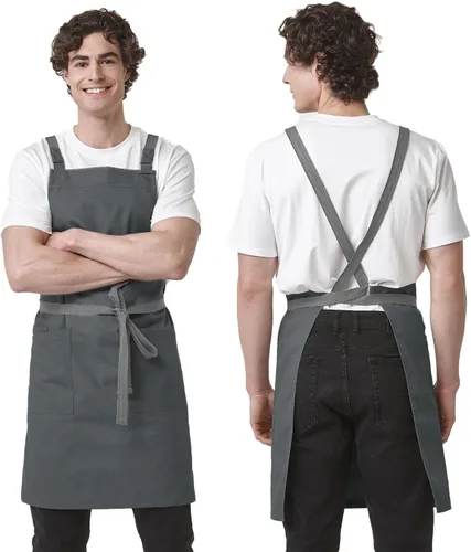 Vista 7 de Delantal con espalda cruzada Parrilla Cocina Jardinería con bolsillos 4251JC Adjustable Criss Cross Kitchen Apron for Cooking BBQ Grilling, Canvas