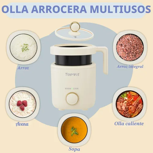 Vista 3 de TOPWIT Arrocera pequeña, mini olla arrocera para 2 tazas sin cocinar, arrocera portátil de 1.2 litros con revestimiento antiadherente, sin BPA, Beige