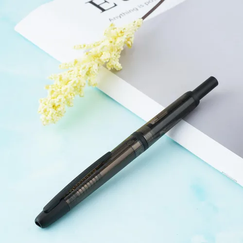 Vista 3 de Pluma estilográfica Jinhao 20 Press retráctil con plumín extrafino, convertidor de resina, regalo, transparente negro