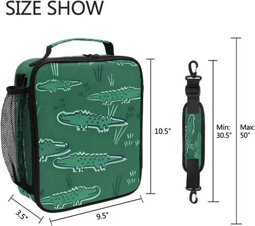 Vista 4 de Wudan Alligator - Bolsas de almuerzo verde cocodrilo para niños y niñas, con aislamiento pequeño, hielera, lonchera para niños, escuela, oficina