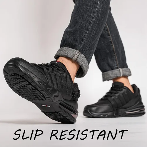 Vista 5 de LARNMERN Zapatos de trabajo antideslizantes para hombre, zapatos deportivos con amortiguación de aire, zapatos para restaurante Trabajo, casual