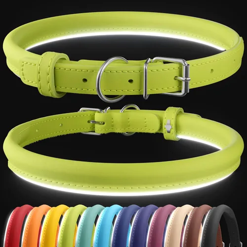 Vista 101 de CollarDirect - Collar de cuero enrollado para perro, collar redondo acolchado suave para cachorro, collar de cuero auténtico hecho a mano