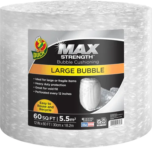Vista 6 de Plástico de burbujas para empaque de la marca Duck, rollo individual de burbujas grandes, Transparente