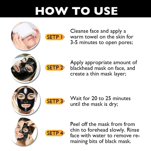 Vista 4 de Máscara eliminadora de puntos negros, máscara facial de carbón activado negro para el cuidado de la piel, máscara facial para quitar puntos negros