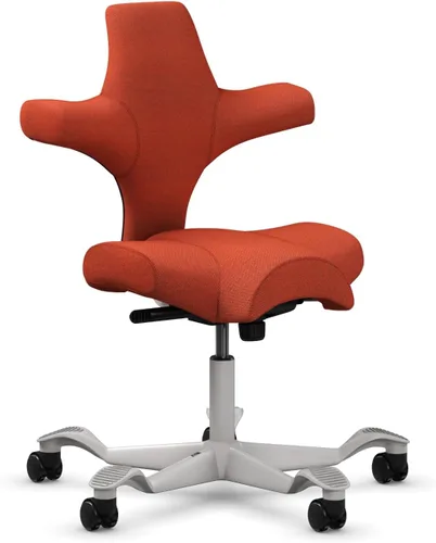 Vista 34 de HAG Capisco Sit to Stand - Silla de pie con marco blanco, tapizado, color rosa rubor Pink Blush
