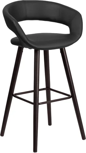 Vista 3 de BizChair 29"H Cappuccino Wood Rounded Open Back Barstool in Black Vinyl