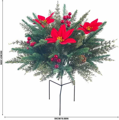 Vista 3 de Flores artificiales de decoración navideña para exteriores, estacas