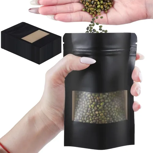 Vista 7 de 100 bolsas resellables, bolsas de papel kraft verticales con ventana mate, bolsas de almacenamiento de alimentos con cierre de cremallera