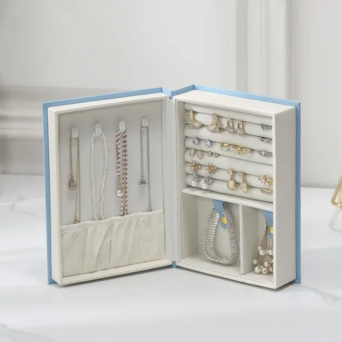 Vista 5 de CASEGRACE Joyero organizador de piel sintética con diseño de libro mágico para aretes, pulseras, collares, anillos, almacenamiento para mujeres