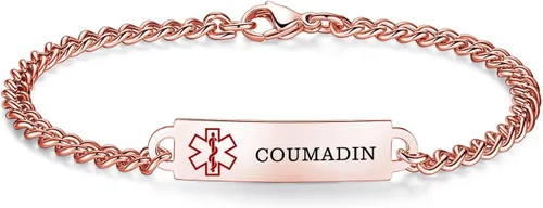 Vista 120 de Pulseras de identificación de alerta médica de 6.5 "-8.5" para mujeres, pulseras de emergencia médica de acero inoxidable, grabado gratuito