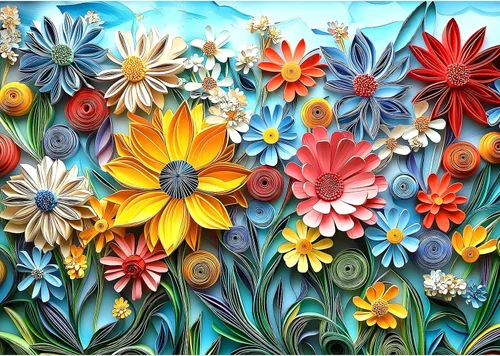 Vista 26 de MINIWAN Rompecabezas de 1000 piezas de arte de papel con plumas 3D para jardín de flores 27.5 x 19.7 pulgadas, letras en la parte posterior