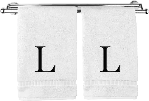 Vista 157 de Toalla de mano monogramada, regalo personalizado, juego de 2 - Toalla bordada con letra de bloque dorada - Extra absorbente 100% algodón turco