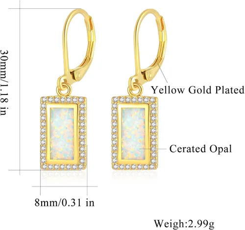 Vista 2 de CiNily Aretes de aro para mujer, diseño de ópalo chapado en oro blanco, joyería de regalo
