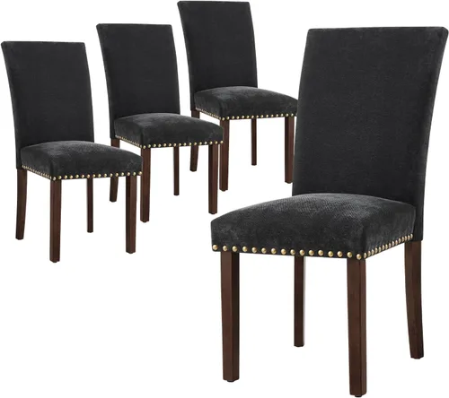 Vista 20 de COLAMY Juego de 6 sillas de comedor tapizadas Parsons, sillas laterales de tela para comedor y cocina con ribete de tachuelas y patas de madera