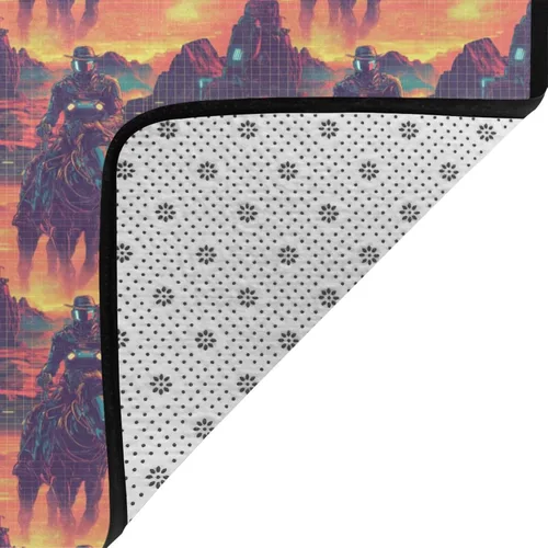 Vista 4 de Cyber Retro Western Cowboy Print Area Rugs for Living Room Bedroom, Washable Soft 5x7 Throw Area Rugs Non Slip Carpet for Bedroom Decor Aesthetic
