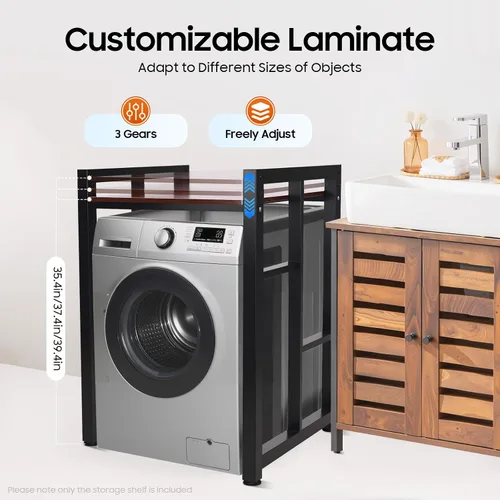 Vista 4 de Soporte apilable para lavadora y secadora con estantes ajustables, estante de almacenamiento para lavadora y secadora, ahorro de espacio, kit