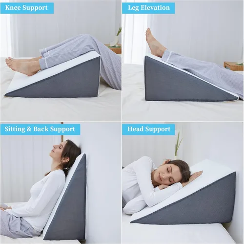 Vista 4 de Almohada de cuña para cama Touchutopia para dormir, almohada de cuña triangular de 8" 24" 24", parte superior de espuma viscoelástica refrescante