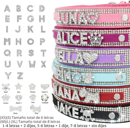 Vista 2 de Collar de Perro de Cristal Senristar Personalizado con Nombre Brillante, Collar de Perro Personalizado con Brillantes Rinstones para Perro Pequeño