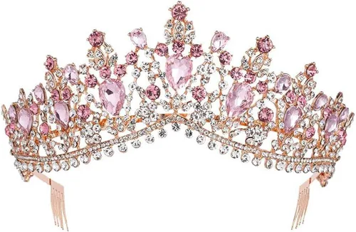 Vista 7 de Tiaras doradas de cristal para boda, corona de reina barroca con peine