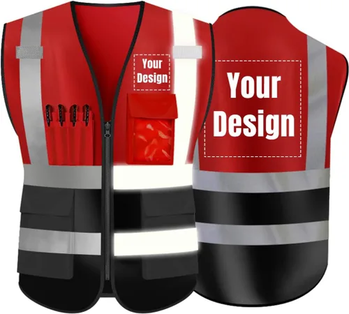 Vista 15 de Chaleco de seguridad de alta visibilidad Personaliza tu logotipo chaleco de seguridad protector, Negro