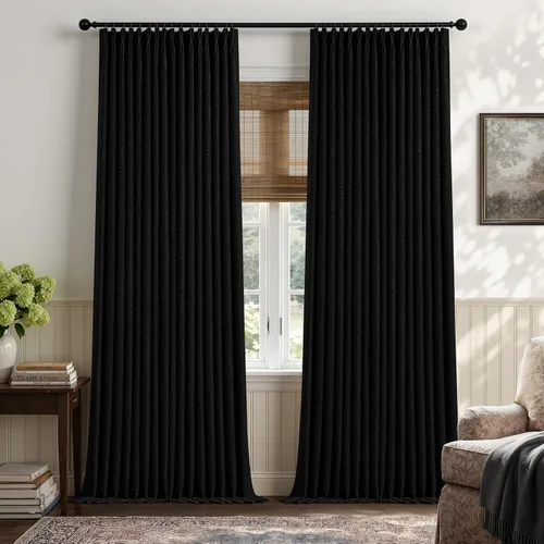 Vista 50 de Cortinas opacas de lino plisado natural de 96 pulgadas de largo
