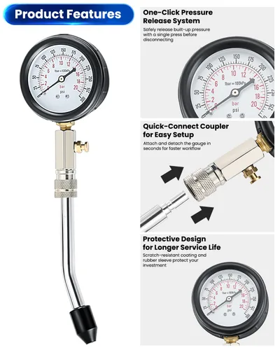 Vista 5 de ATP Probador de compresión Herramienta automotriz Kit de probador de compresión de cilindro de motor profesional