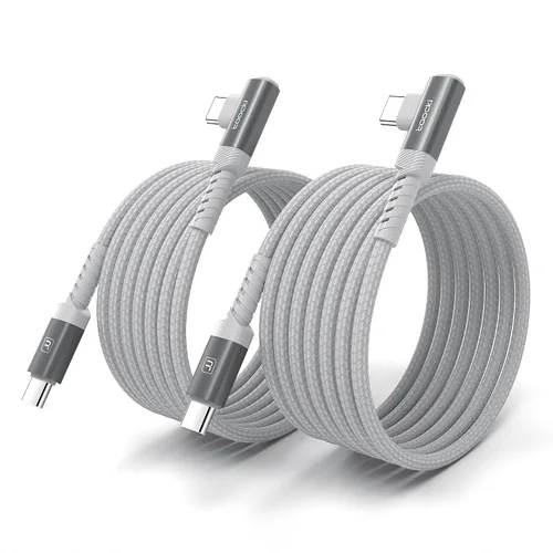 Vista 10 de Cable de carga USB C a USB C (3.3 pies, paquete de 2), cable de carga tipo C de 60 W, cable de carga rápida de ángulo recto USBC a USBC para iPhone