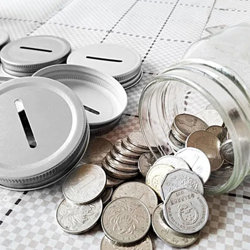Vista 8 de Luxshiny 20 tapas para conservas, tapas de ranura para monedas para tarros de boca regular, tarros de ahorro de dinero, tapas ranuradas plateadas