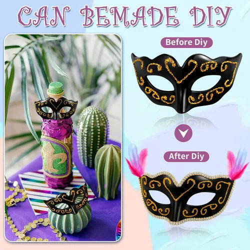 Vista 3 de Vinsot Mini máscaras para mascarada, máscara de Mardi Gras, decoración veneciana decorativa para cupcakes, decoración de carnaval