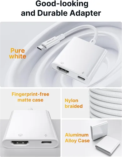 Vista 4 de JSAUX Adaptador USB C a AV digital, 2 en 1 USB C a HDMI 4K a 30Hz y carga de 100 W compatible con iPhone 17 Pro Max/Air/16 Pro Max/16/15 Pro Max/15