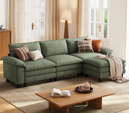 Vista 48 de LINSY HOME Cloud Sofa - Silla decorativa con tumbona otomana para interiores, sofá de pana perfecta para sala de estar, apartamento, oficina, beige