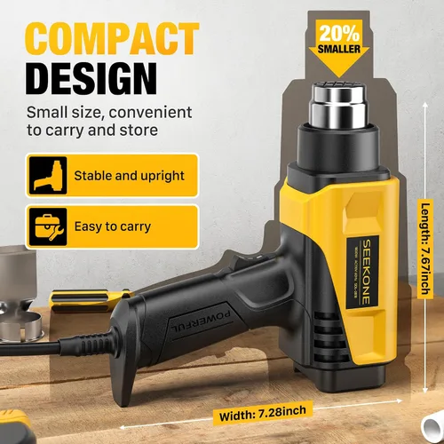 Vista 4 de Seekone Pistola de calor de 1800 W Diseño compacto Pistola de aire caliente resistente Control de temperatura variable de 122 ℉-1202 ℉ (50 ℃- 650 ℃)