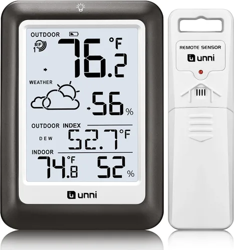 Vista 9 de Termómetro inalámbrico para interiores y exteriores, estación meteorológica inalámbrica, monitor de humedad y temperatura, funciona