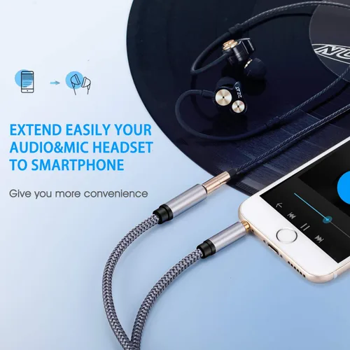 Vista 3 de Tan QY Cable de Extensión de Audio 1 pie, Cable de Extensión de Audio Auxiliar Estéreo de 3.5mm, Conector Estéreo Macho a Hembra para Teléfonos