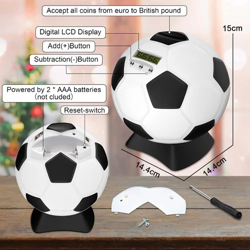 Vista 5 de MOMMED Alcancía para niños, alcancía digital, alcancía de pelota de fútbol, regalos de fútbol para niños, alcancía de monedas con aspecto de balón