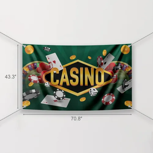 Vista 4 de Telón de fondo de fiesta nocturna de casino, tarjetas de ruleta de póquer, decoración de fondo temático, decoración de fondo verde, rojo y dorado