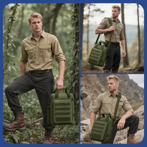Vista 2 de Bolsa de Mensajero Táctica ZHIERNA, Maletín Táctico para Laptop de Alta Resistencia con MOLLE, Bolso de Hombro para Hombre (Incluye Parche)